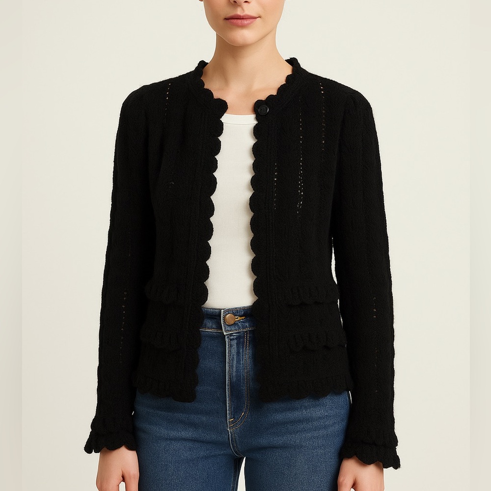 Oscar De La Renta Cardigan Sweater Ruffle - Picture 1 of 9